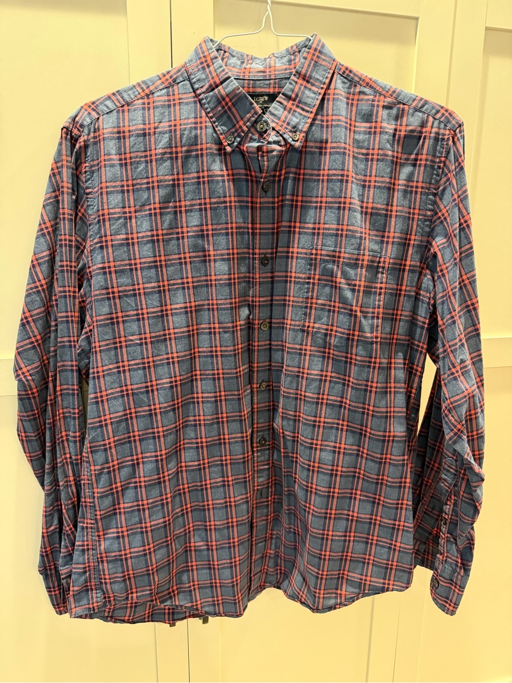 J. Crew Men's Blue and Red Plaid Button-Down Shirt
